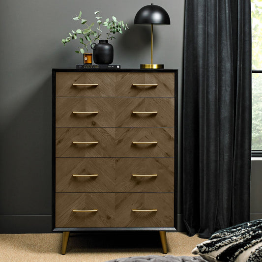 Boston Fumed Oak & Peppercorn Chest - 5 Drawer