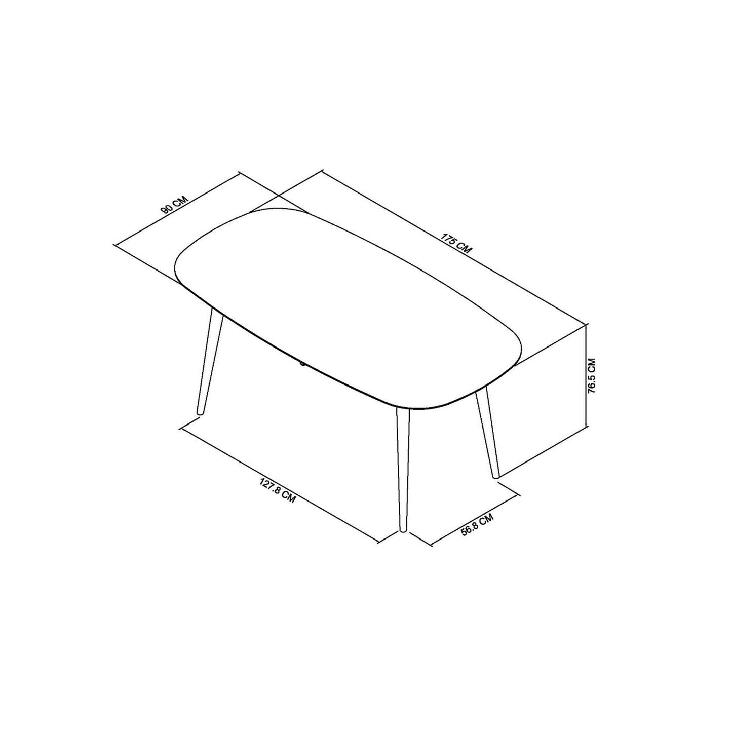 Scandi Oak Dining Table - 175cm - Measurements