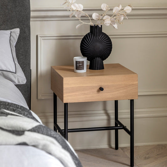 Ansel 1 Drawer Bedside:- Natural