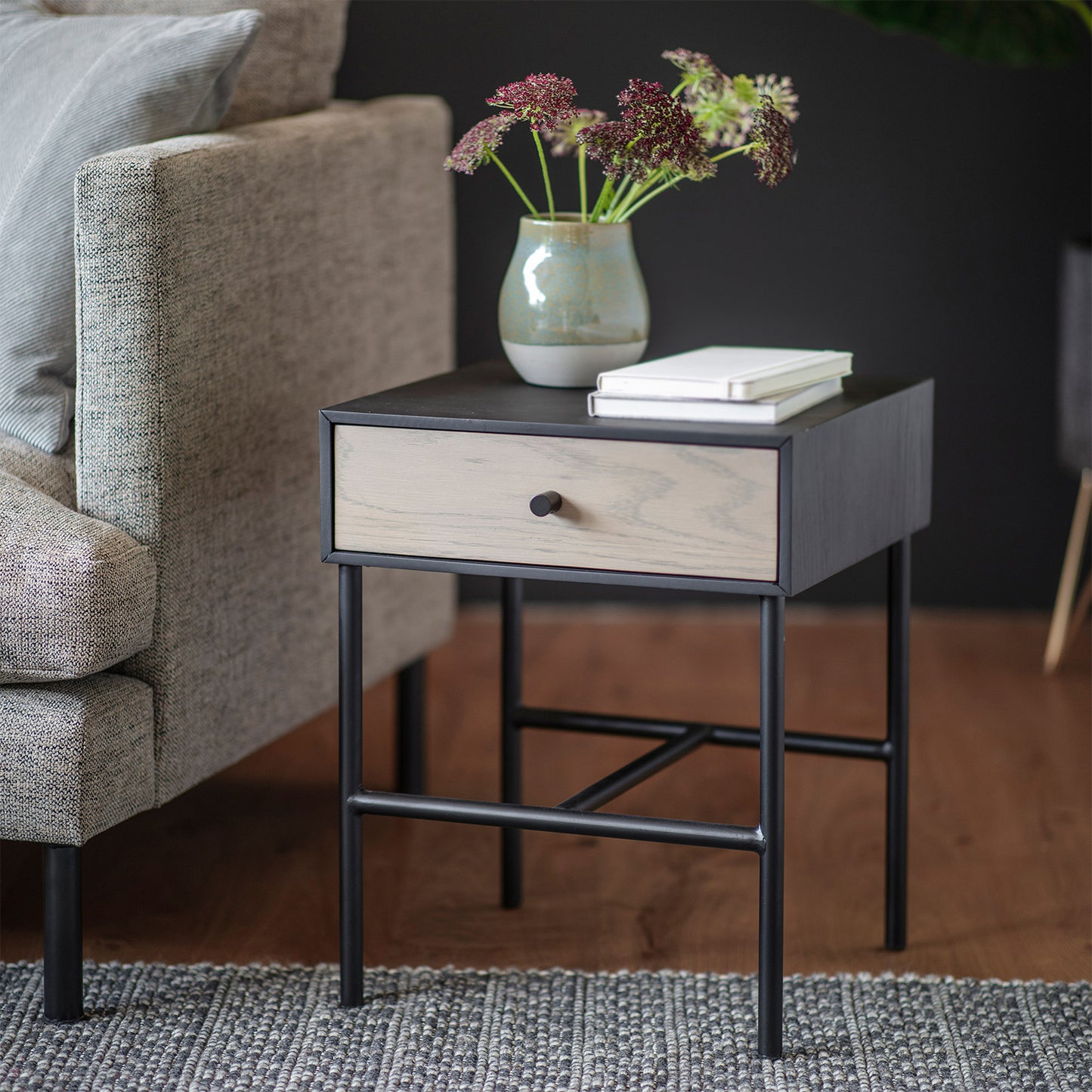 Slade 1 Drawer Bedside - Black/Natural