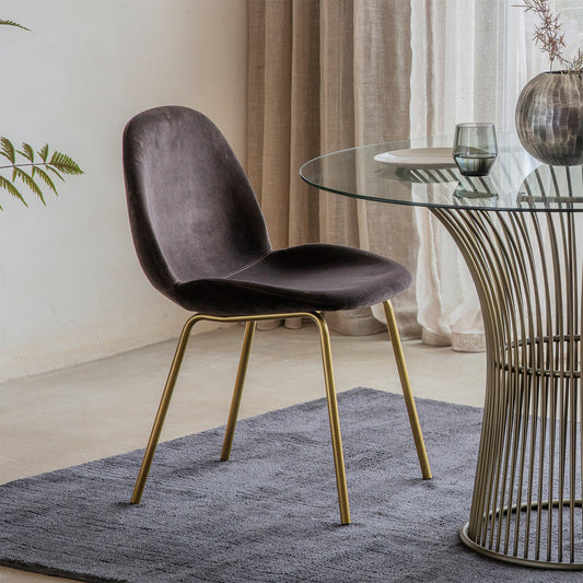 Levi Dining Chair - Brown Velvet & Brass