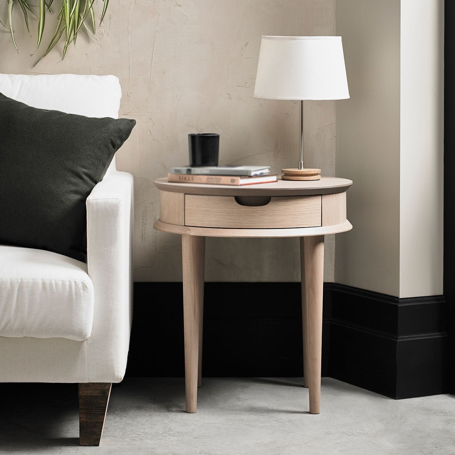 Scandi Oak Lamp Table With Drawer