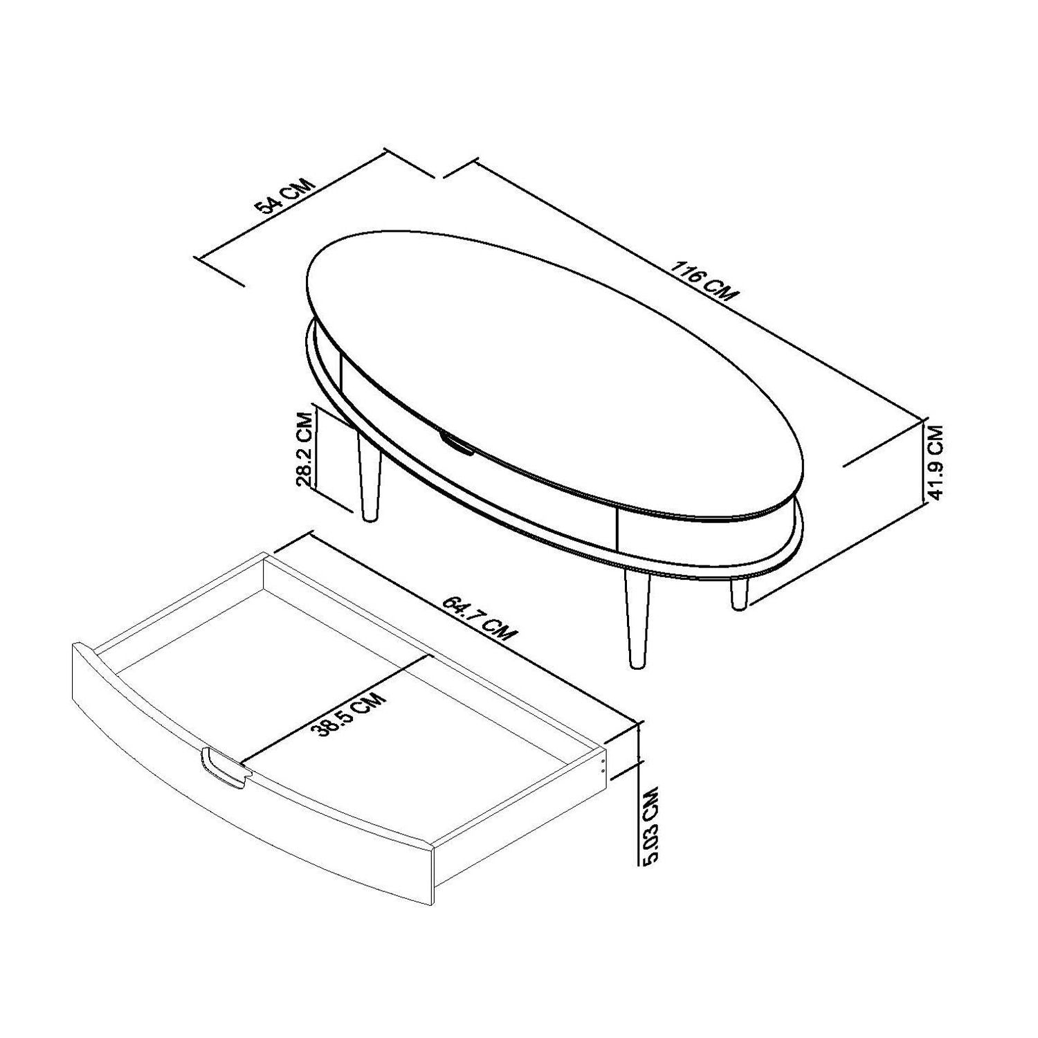 Scandi Oak Coffee Table With Drawer - Measurements 