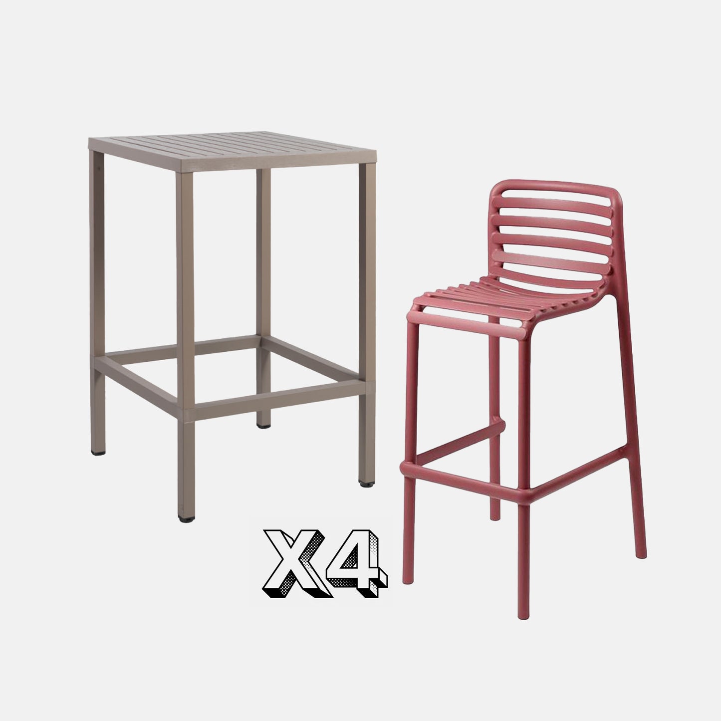 Garden Set - Cube 80 Bar Table & x4 Doga Barstools By Nardi