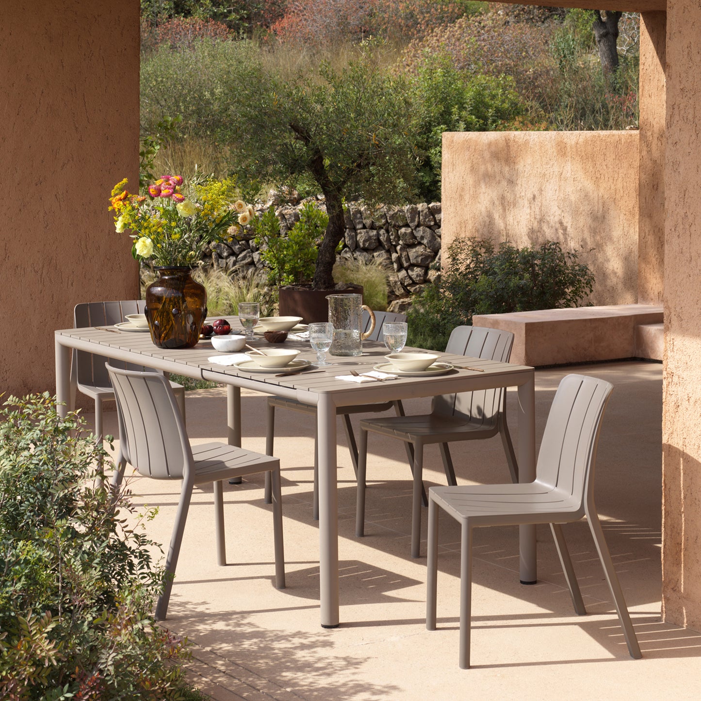 Dining Set - Tevere 147-211cm Extending Table & 6 Doga Armchairs By Nardi Outdoor