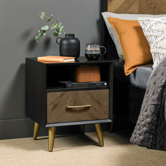 Boston Fumed Oak & Peppercorn Nightstand - 1 Drawer