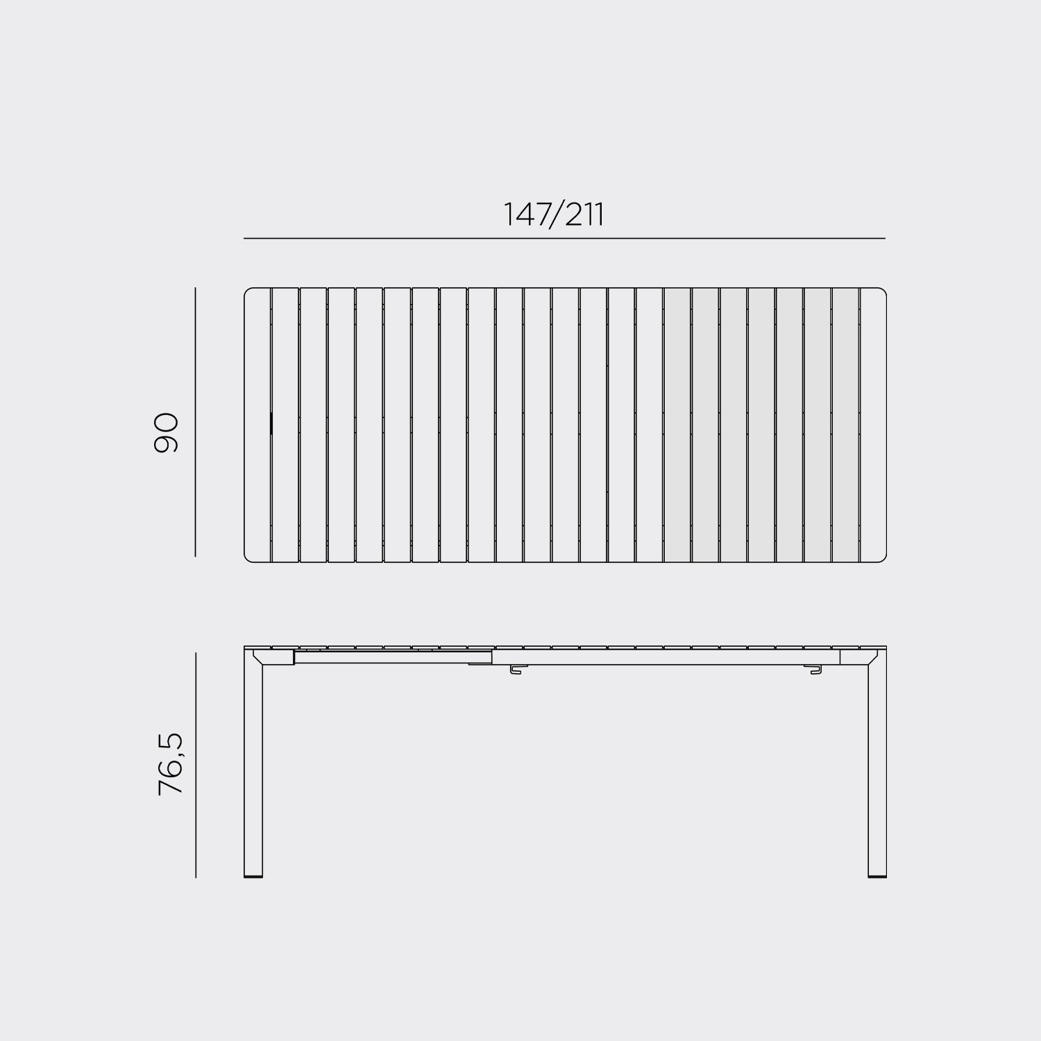 The Tevere outdoor dining table by Nardi Outdoor. 147-211cm in length.