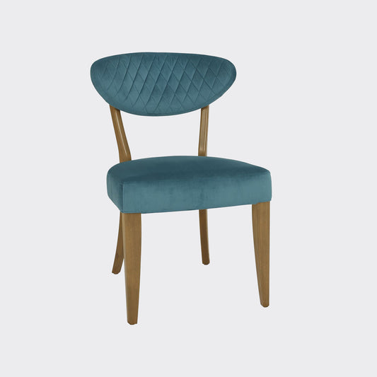 Tooting Rustic Oak Dining Chair - Azure Velvet