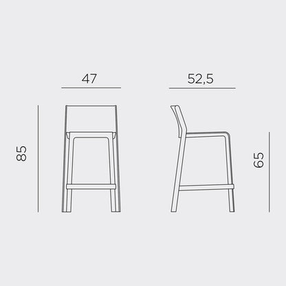 Mini Trill stool for a lower sit compared to the Trill stool. 85cm high by 52.5cm seat depth.