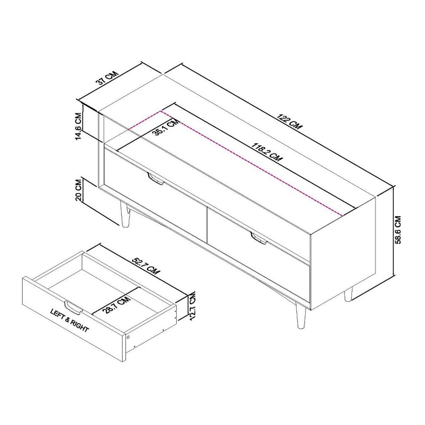 Scandi Oak Entertainment Unit - Measurements