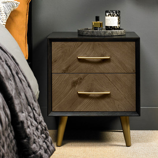 Boston Fumed Oak & Peppercorn Nightstand - 2 Drawer