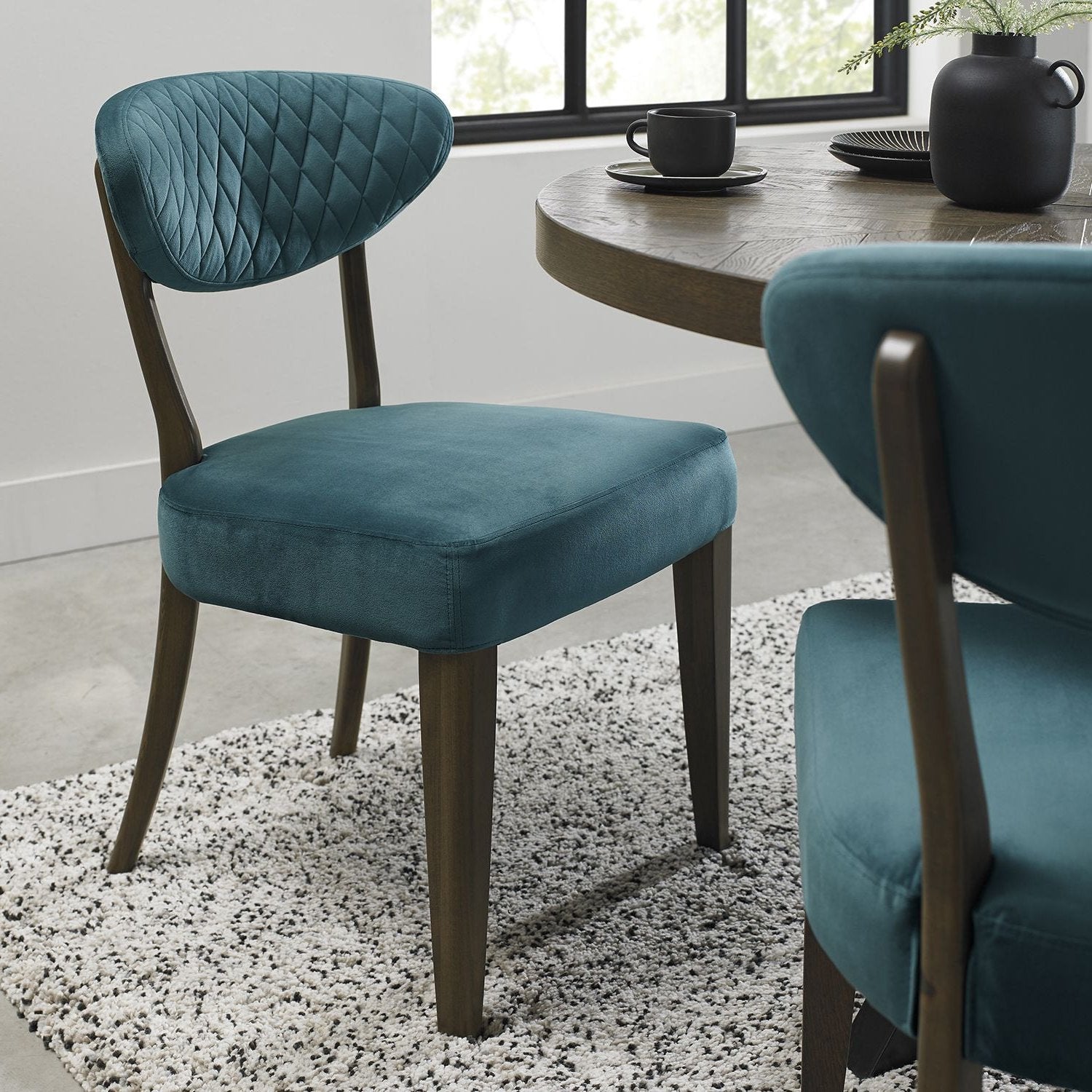 Phoenix Fumed Oak Dining Chair - Azure Velvet