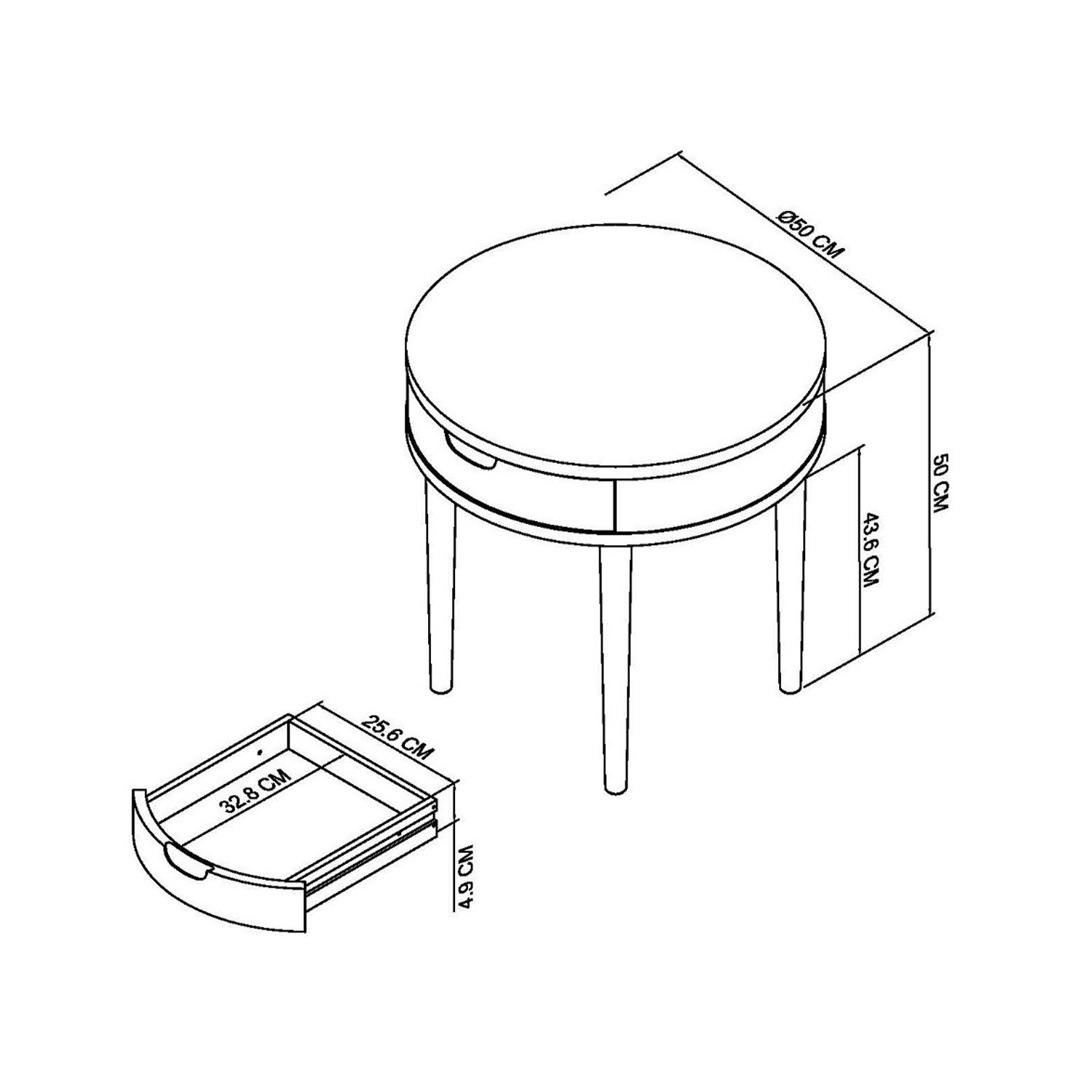 Scandi Oak Lamp Table With Drawer - Measurements